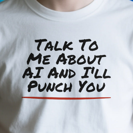 Close-up of the ODFC59B06654 print on a white unisex t-shirt