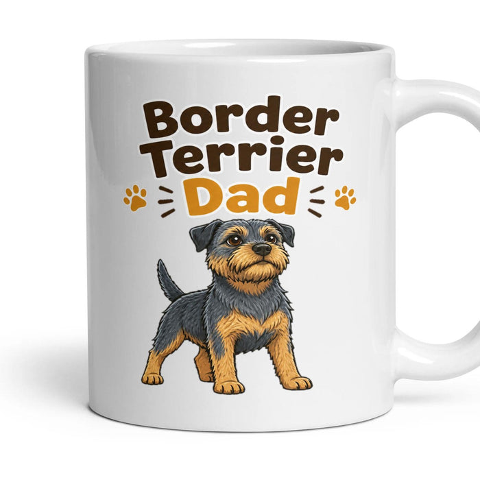 Border Terrier Dad mug, 11oz white ceramic, Blue & Tan, handle right