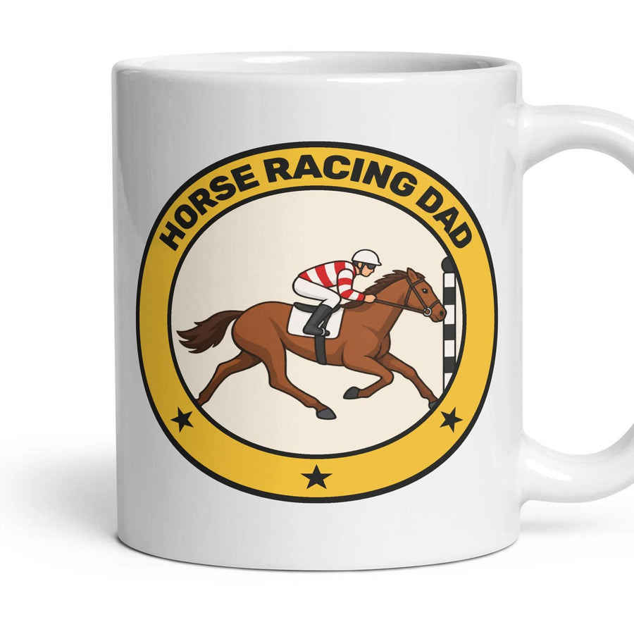 Horse Racing Dad mug, 11oz white ceramic, handle right