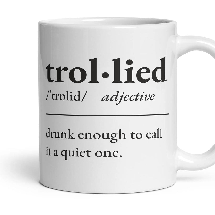 Trollied mug, 11oz white ceramic, handle right
