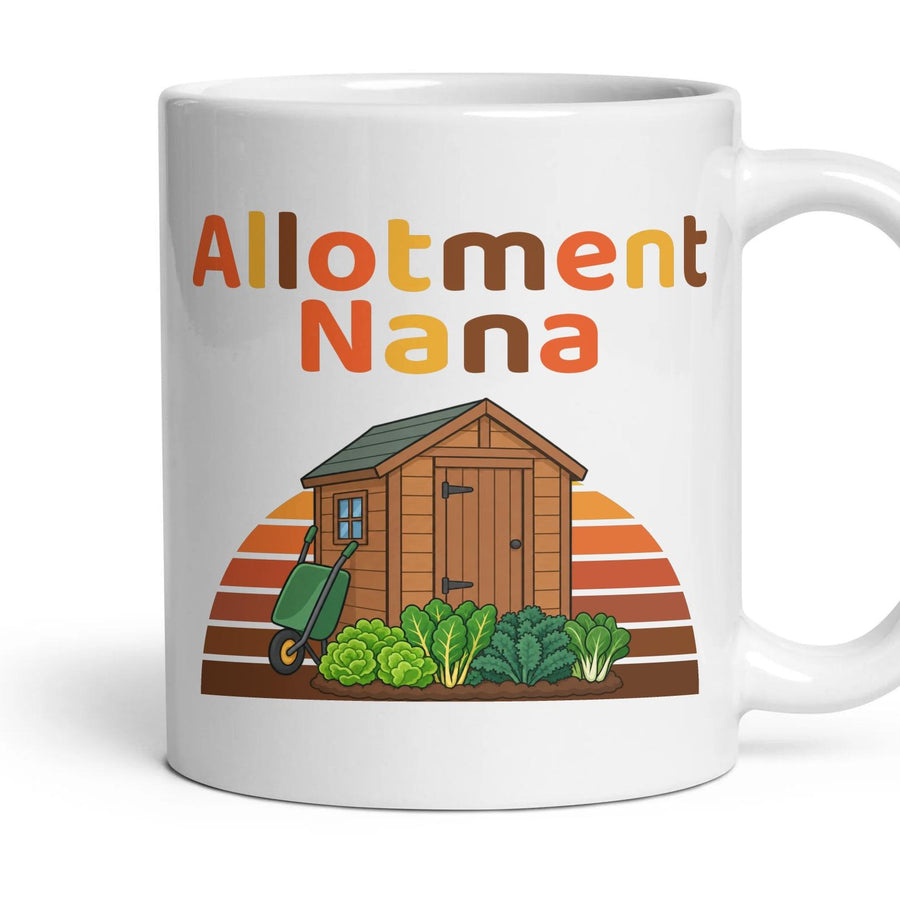 Allotment Nana mug, 11oz white ceramic, handle right