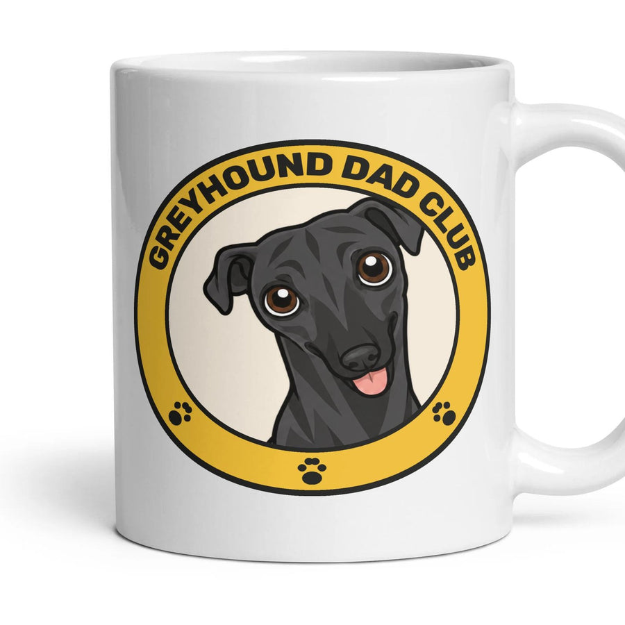 Greyhound Dad Club mug, 11oz white ceramic, Black, handle right