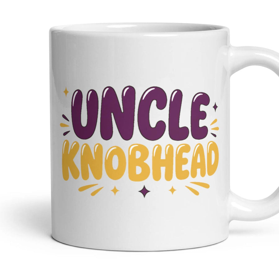 UNCLE KNOBHEAD mug, 11oz white ceramic, handle right