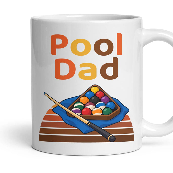 Pool Dad mug, 11oz white ceramic, handle right