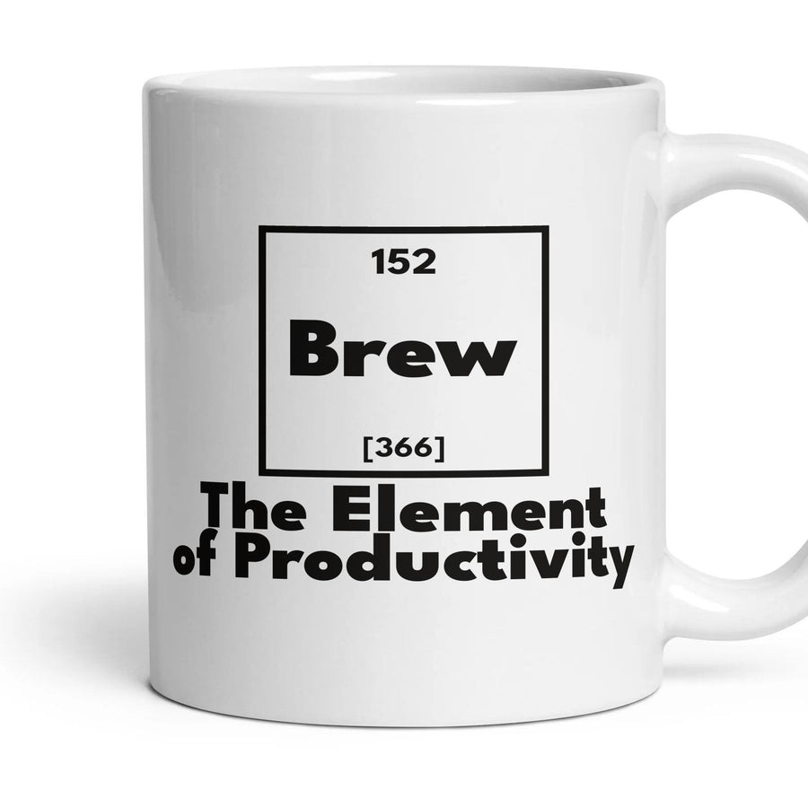 Brew The Element of Productivity mug, 11oz white ceramic, handle right