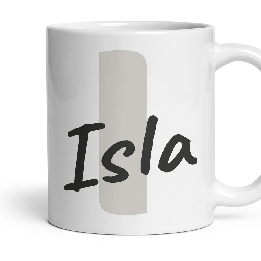 Personalised Initial Mug — Soft Grey (L5S2) mug, 11oz white ceramic, Soft Grey, handle right