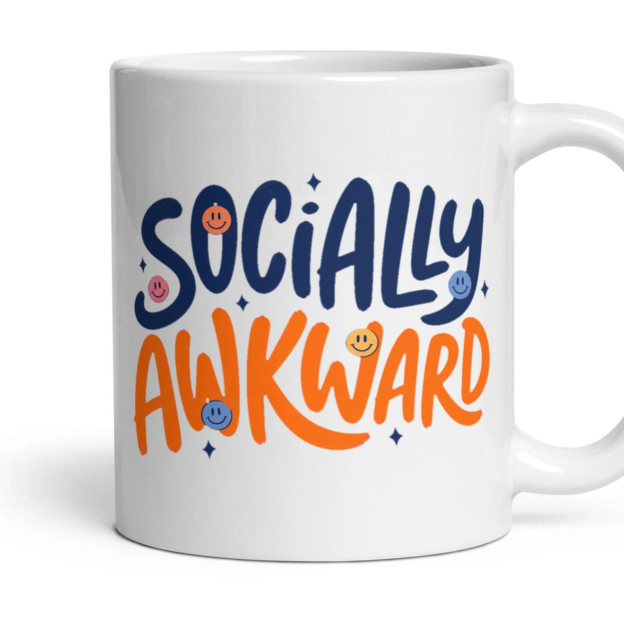 SOCIALLY AWKWARD mug, 11oz white ceramic, handle right