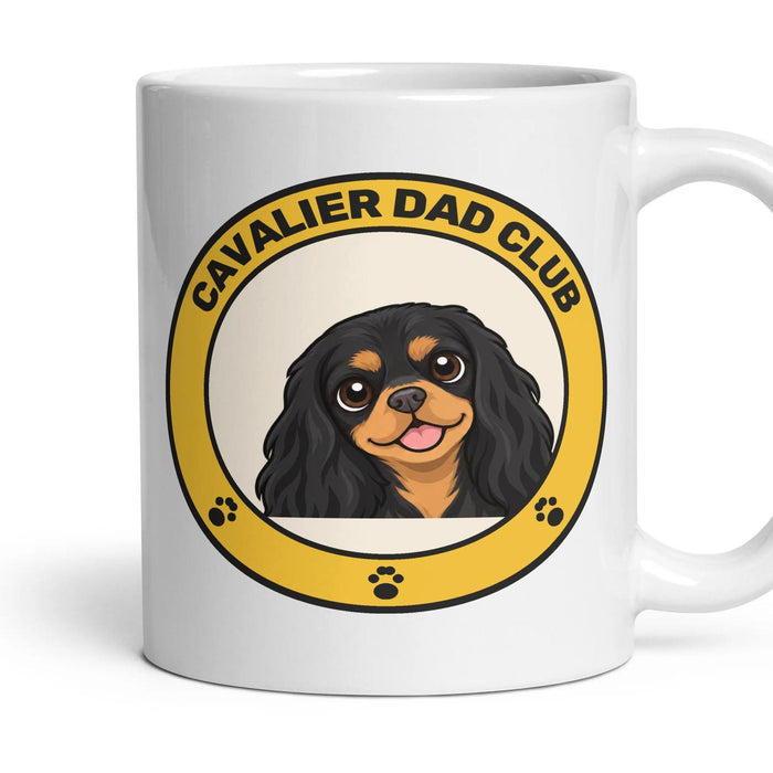 Cavalier Dad Club mug, 11oz white ceramic, Black & Tan, handle right
