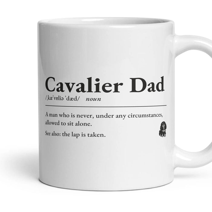 Cavalier Dad mug, 11oz white ceramic, Black & Tan, handle right