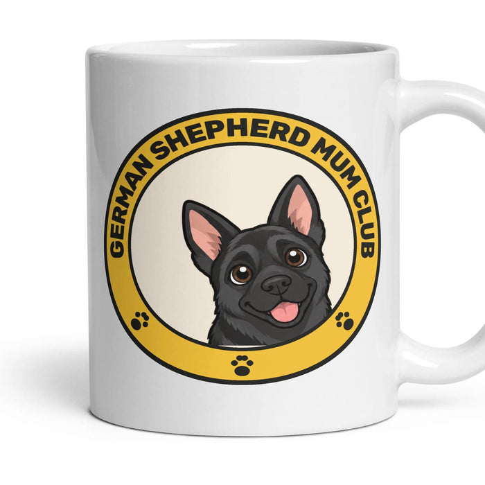 German Shepherd Mum Club mug, 11oz white ceramic, All Black, handle right