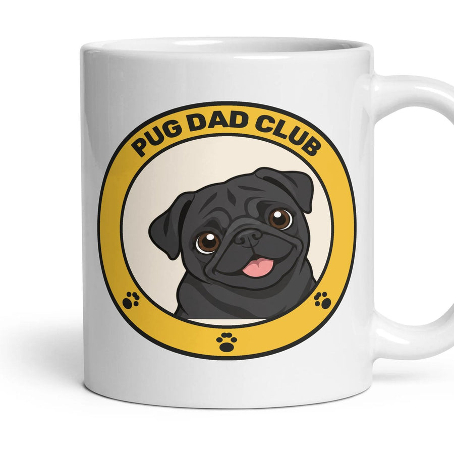 Pug Dad Club mug, 11oz white ceramic, Black, handle right