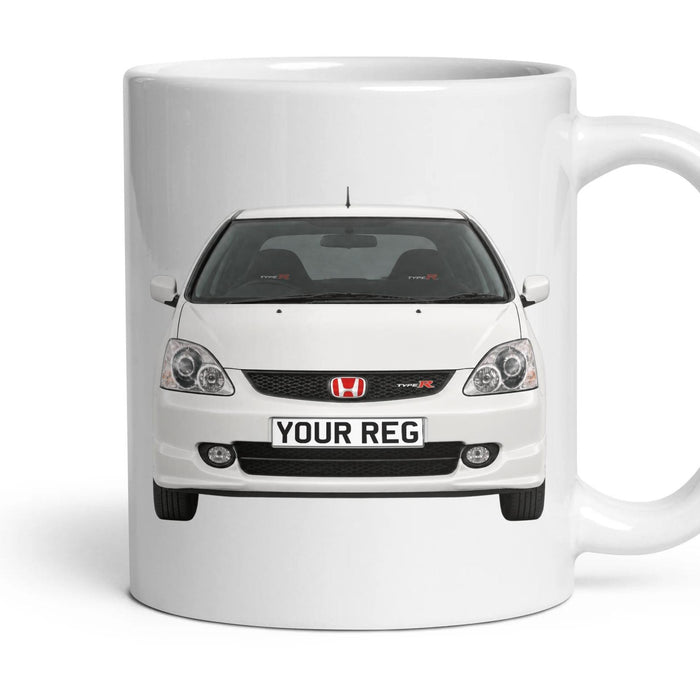 Honda Civic Type R EP3 Personalised Number Plate Mug - Championship White - Front & Rear mug, 11oz white ceramic, Championship White, handle right
