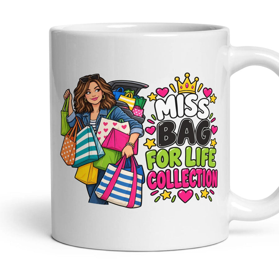 Miss Bag For Life Collection mug, 11oz white ceramic, handle right