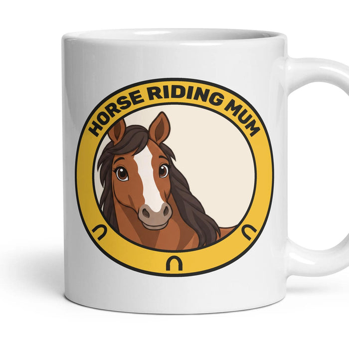 Horse Riding Mum mug, 11oz white ceramic, Bay, handle right