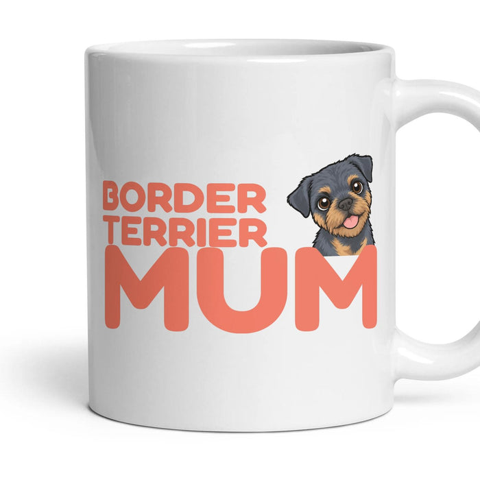 Border Terrier Mum mug, 11oz white ceramic, Blue & Tan, handle right
