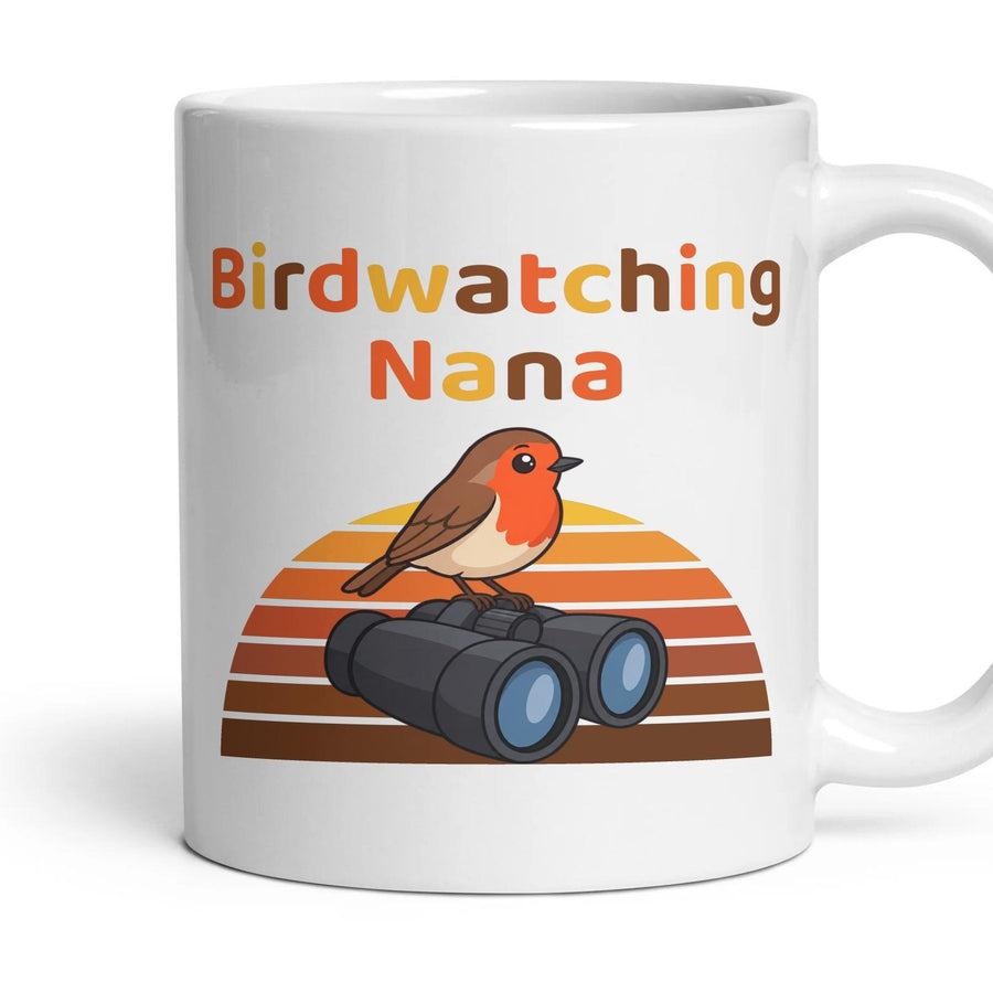 Birdwatching Nana mug, 11oz white ceramic, handle right