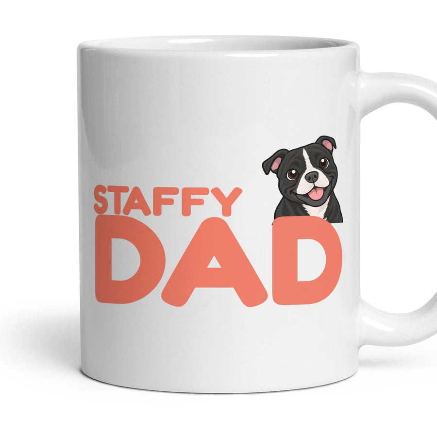 Staffy Dad mug, 11oz white ceramic, Black & White, handle right