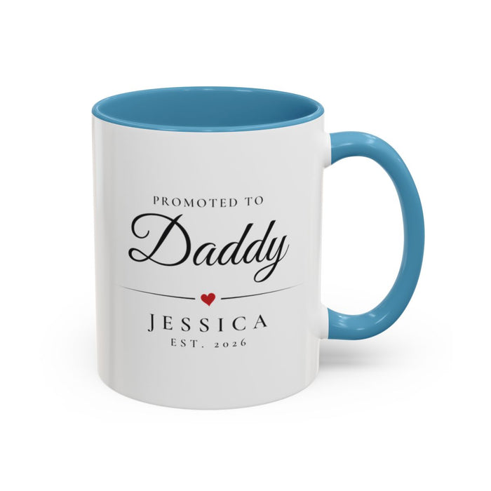 Daddy New parent Mug mug, 11oz white ceramic, light blue handle and interior, handle right