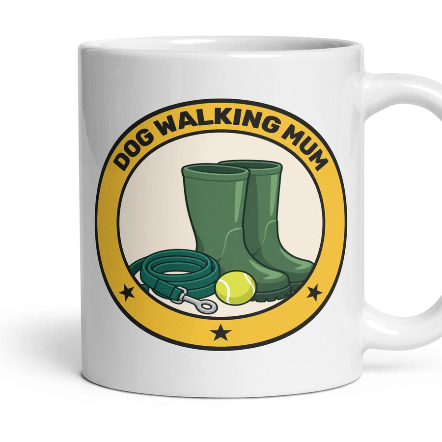 Dog Walking Mum mug, 11oz white ceramic, handle right