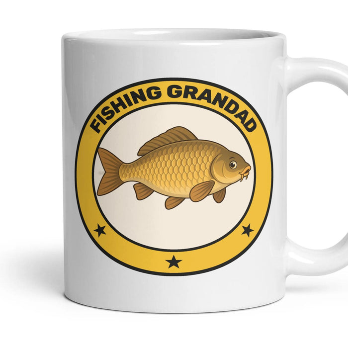 Fishing Grandad mug, 11oz white ceramic, Carp, handle right