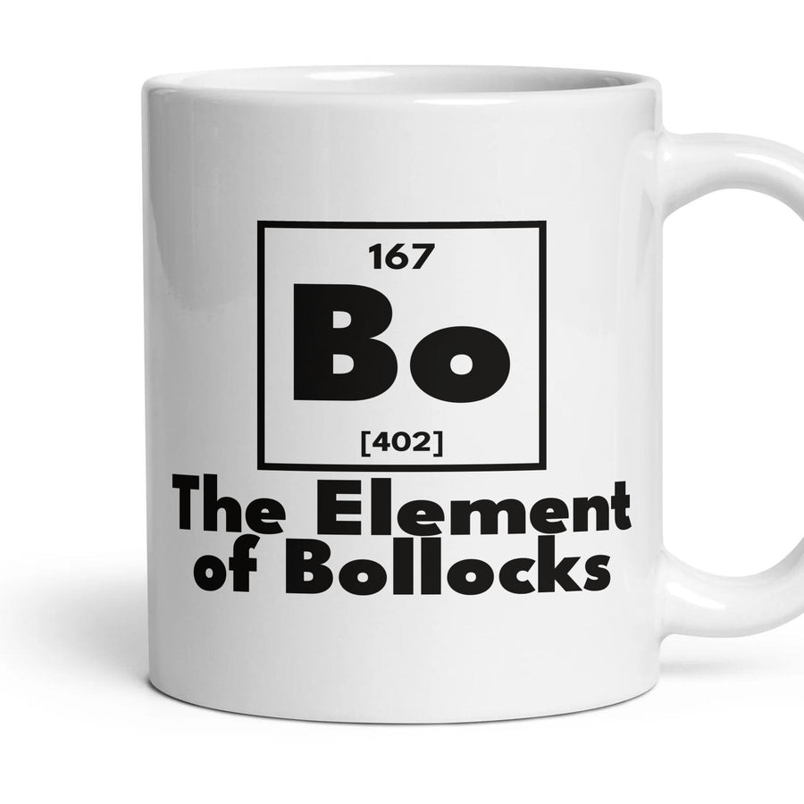 Bo The Element of Bollocks mug, 11oz white ceramic, handle right