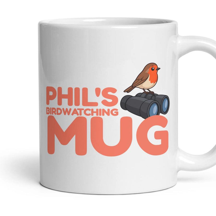 Personalised Birdwatching Mug mug, 11oz white ceramic, handle right