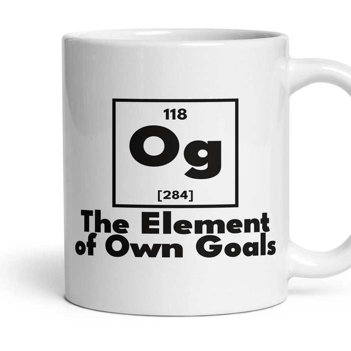 Og The Element of Own Goals mug, 11oz white ceramic, handle right