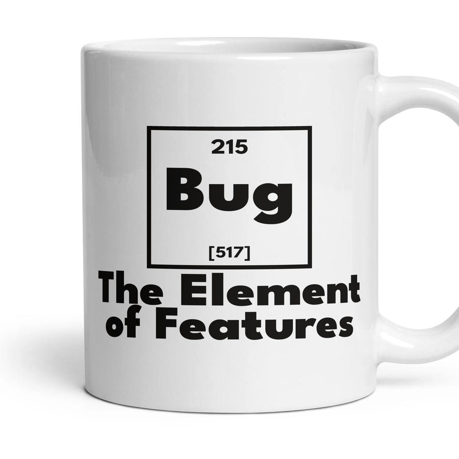 Bug The Element of Features mug, 11oz white ceramic, handle right