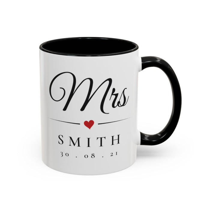 Mrs Marriage Mug mug, 11oz white ceramic, black handle and interior, handle right