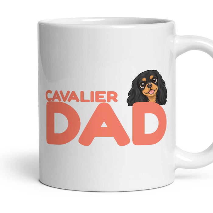 Cavalier Dad mug, 11oz white ceramic, Black & Tan, handle right
