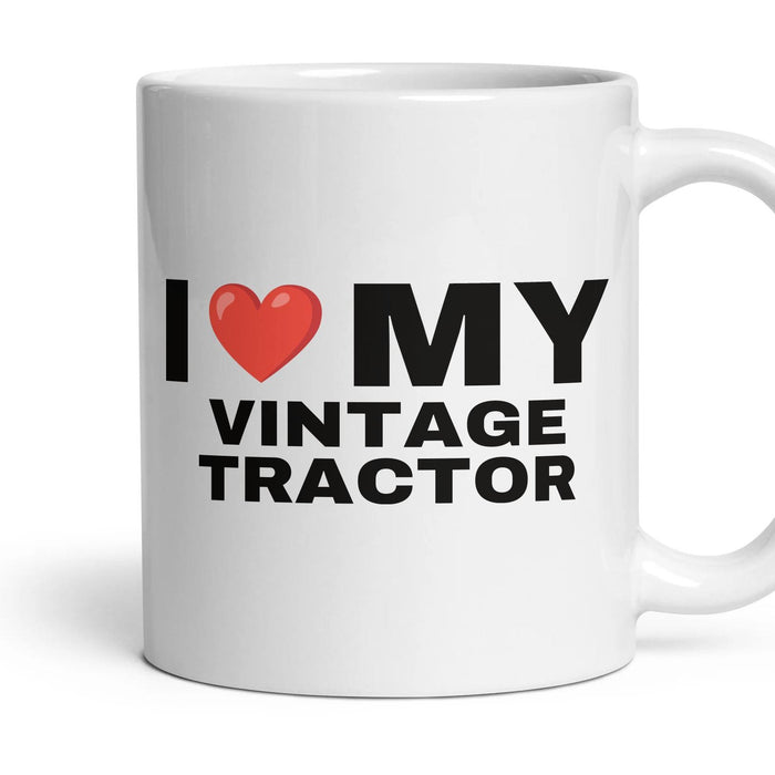 I HEART MY VINTAGE TRACTOR Tractor Mug mug, 11oz white ceramic, VINTAGE TRACTOR, handle right