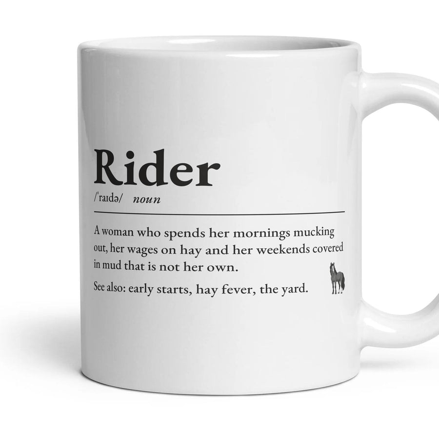 Horse Riding Mum mug, 11oz white ceramic, Bay, handle right