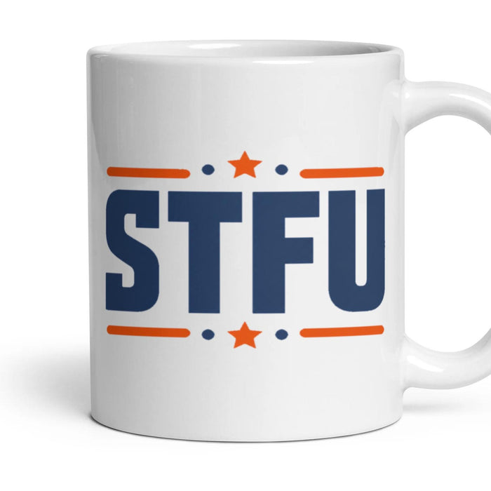 STFU mug, 11oz white ceramic, handle right
