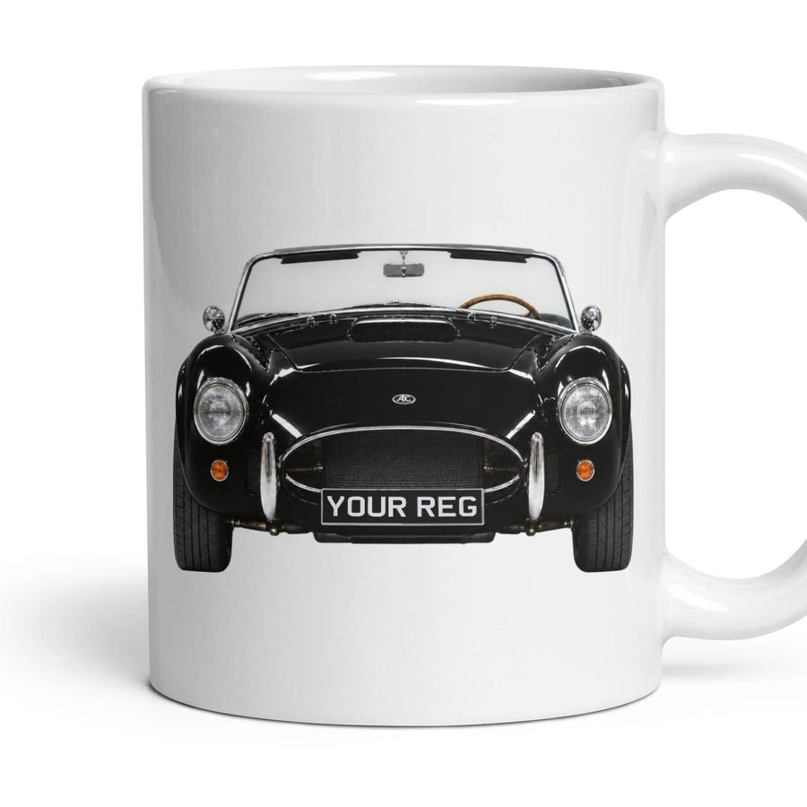 AC Cobra Personalised Number Plate Mug - Raven Black - Front & Rear mug, 11oz white ceramic, Raven Black, handle right