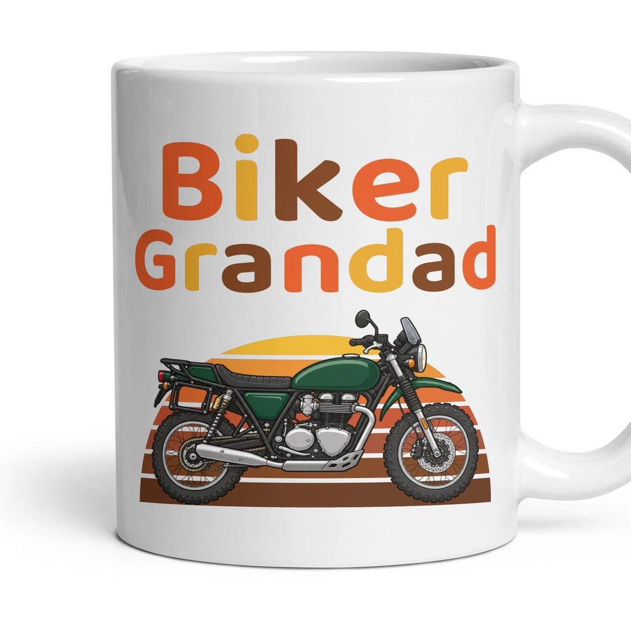 Biker Grandad mug, 11oz white ceramic, Adventure, handle right