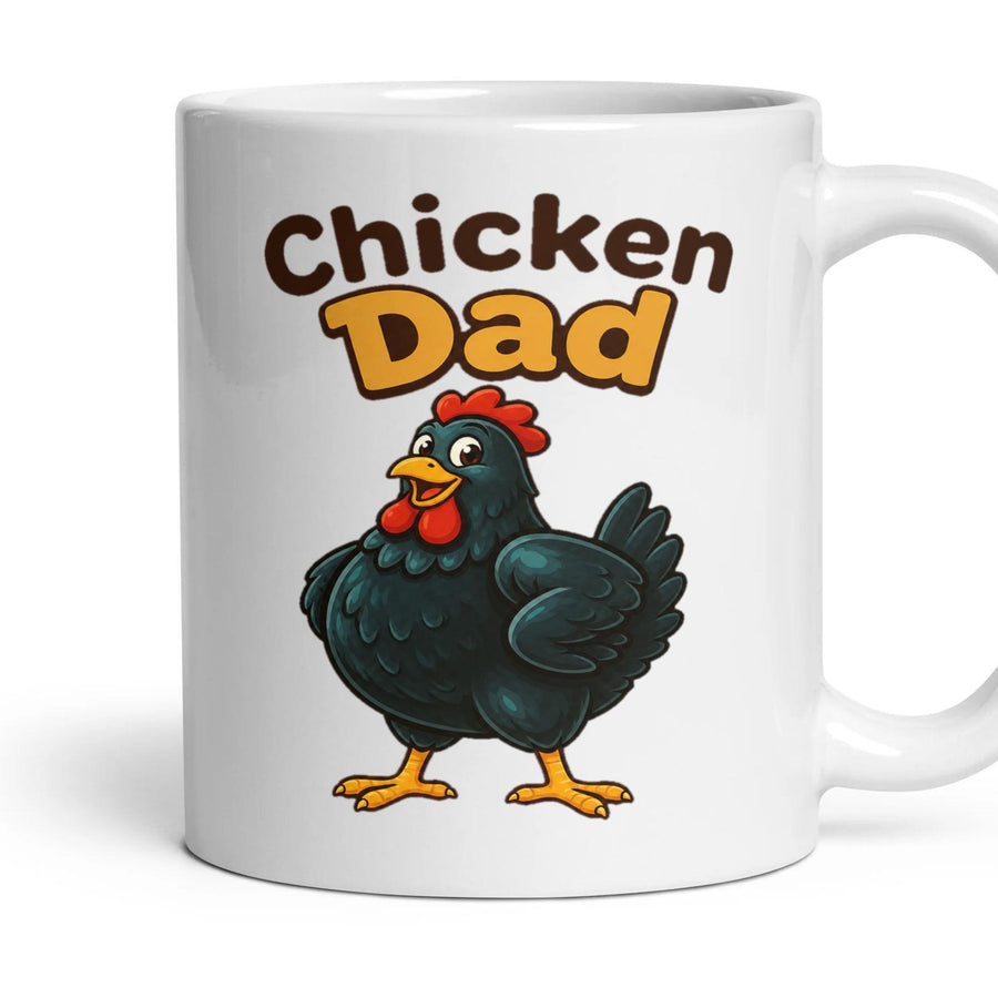Chicken Dad mug, 11oz white ceramic, Black, handle right