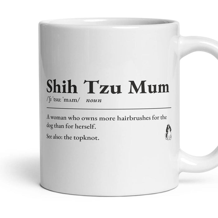 Shih Tzu Mum mug, 11oz white ceramic, Black & White, handle right