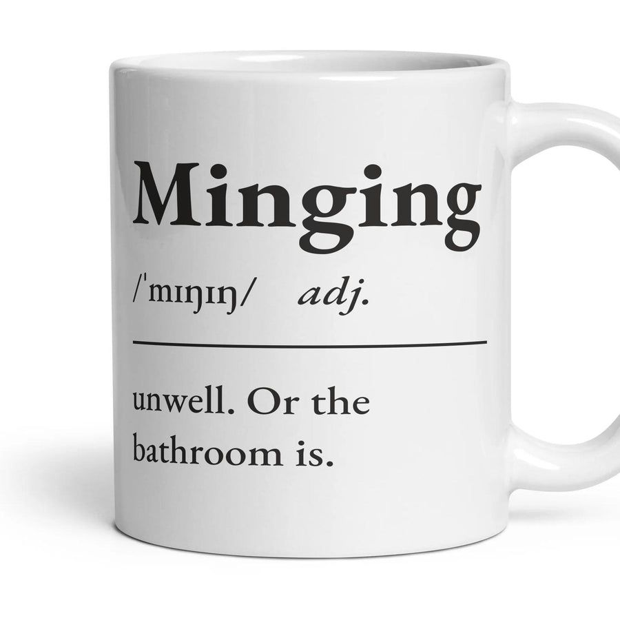Minging mug, 11oz white ceramic, handle right