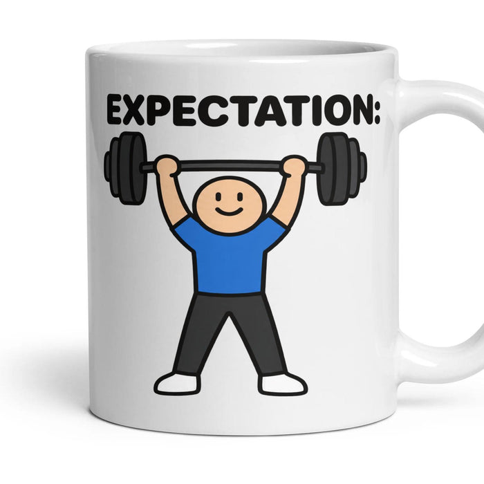 The Gym mug, 11oz white ceramic, handle right