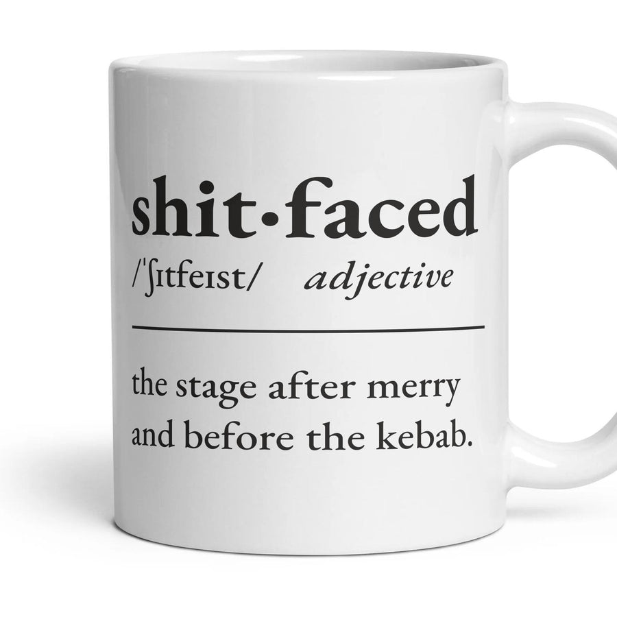 Shitfaced mug, 11oz white ceramic, handle right