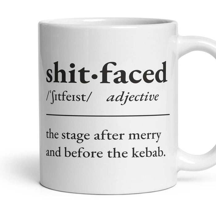 Shitfaced mug, 11oz white ceramic, handle right