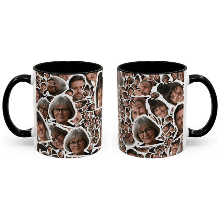 Face Mash Photo Mug, Coloured Handle mug, 11oz white ceramic, black handle and interior, handle right
