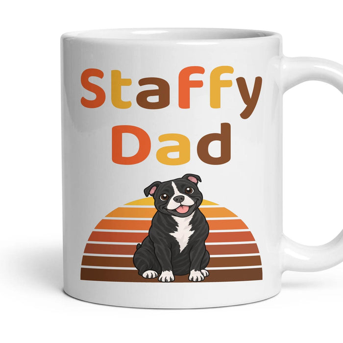 Staffy Dad mug, 11oz white ceramic, Black & White, handle right