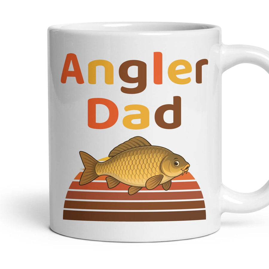 Angler Dad mug, 11oz white ceramic, Carp, handle right