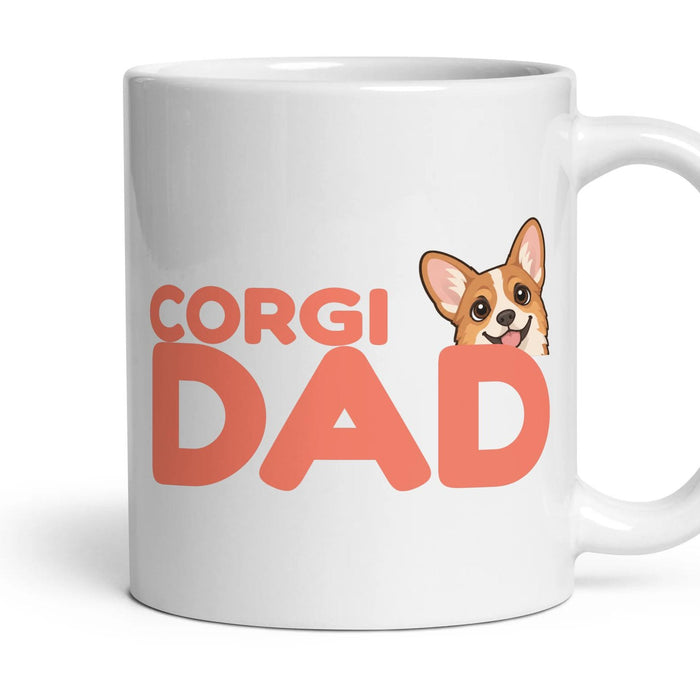 Corgi Dad mug, 11oz white ceramic, Red & White, handle right