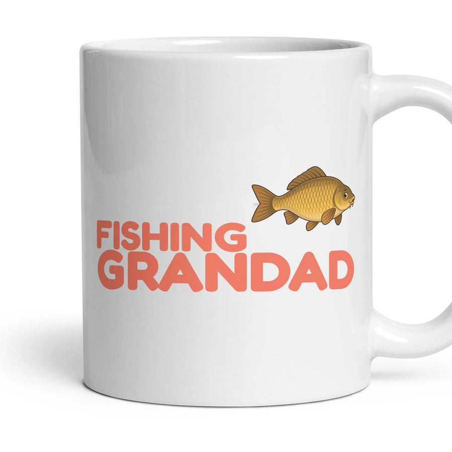 Fishing Grandad mug, 11oz white ceramic, Carp, handle right