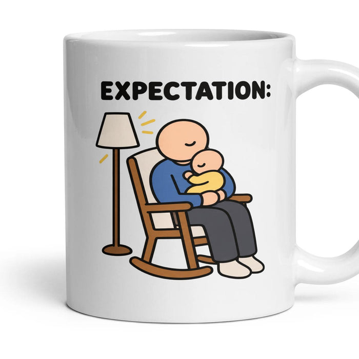 The New Baby mug, 11oz white ceramic, handle right