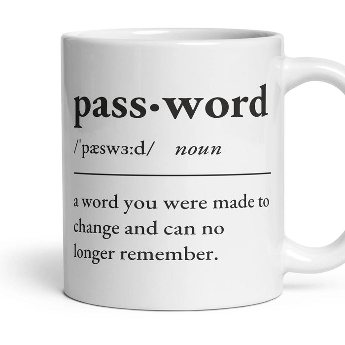 Password mug, 11oz white ceramic, handle right