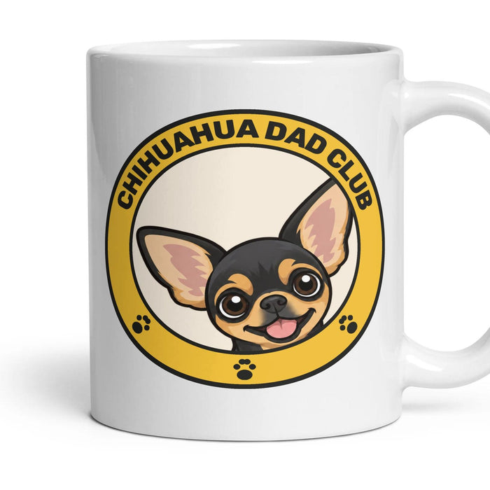 Chihuahua Dad Club mug, 11oz white ceramic, Black & Tan, handle right