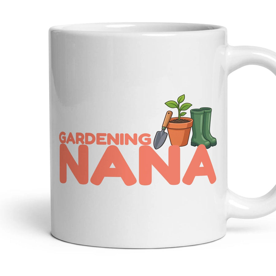 Gardening Nana mug, 11oz white ceramic, handle right